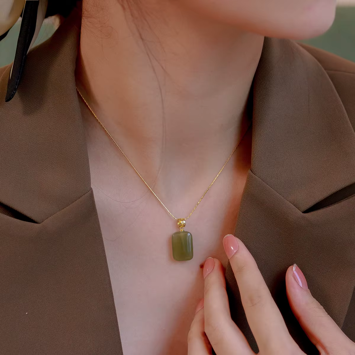 Ventfille – collier avec pendentif en Jade Hetian pour femmes et filles