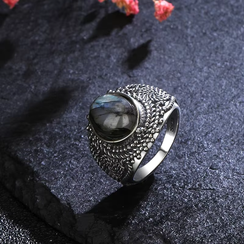 Bague en Lapis Lazuli et Labradorite Naturelle 10*12MM