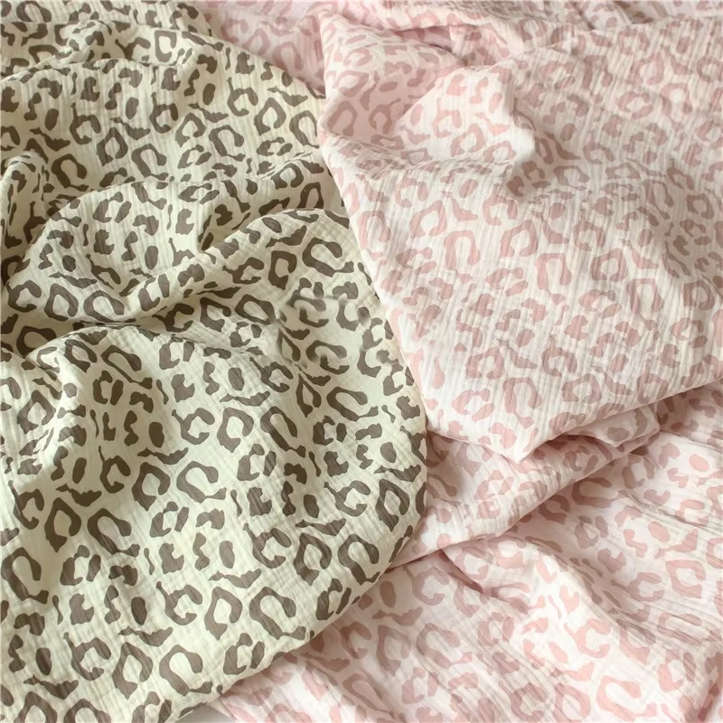 Tissu crêpe en coton imprimé léopard