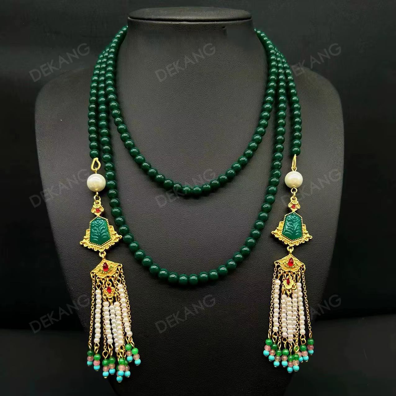 Nouveau Collier et boucles d'oreilles totem à thème ethnique de perles à franges de Style chinois
