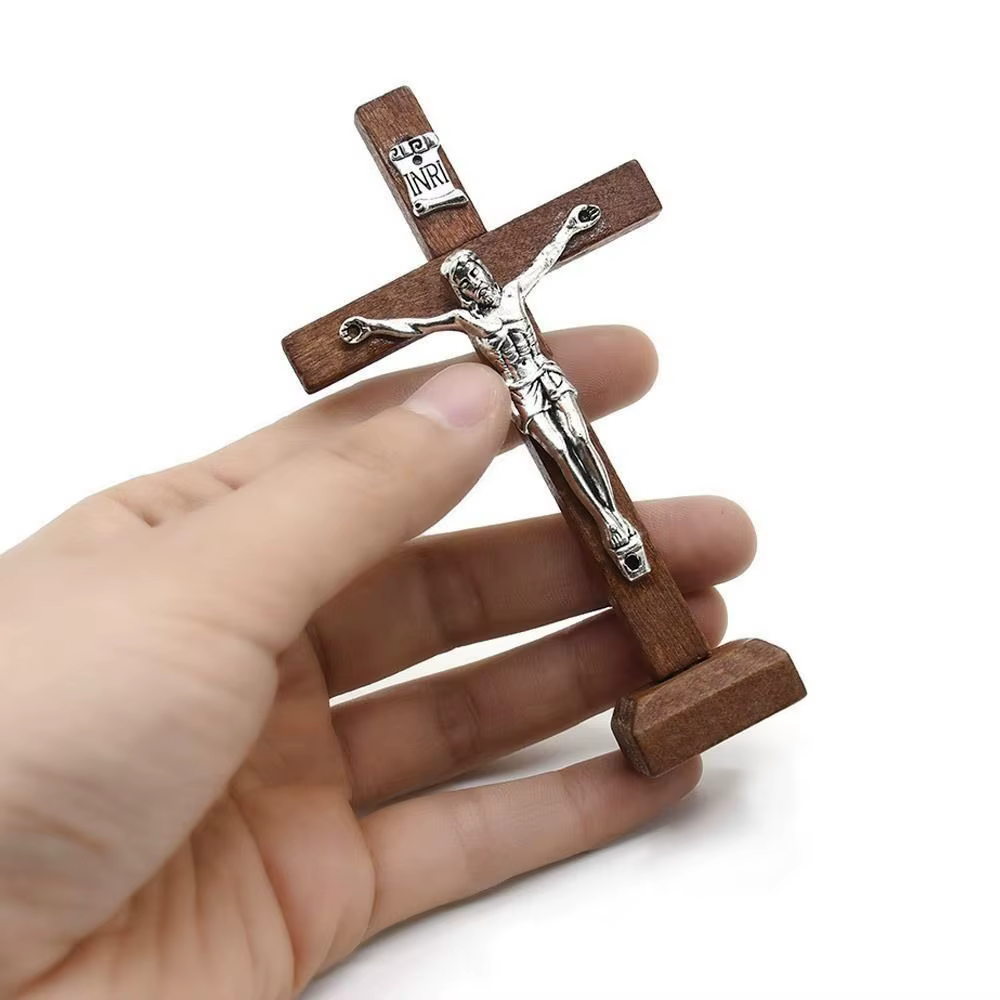 Avec support Crucifix en bois breloque religieuse prière catholique jésus croix
