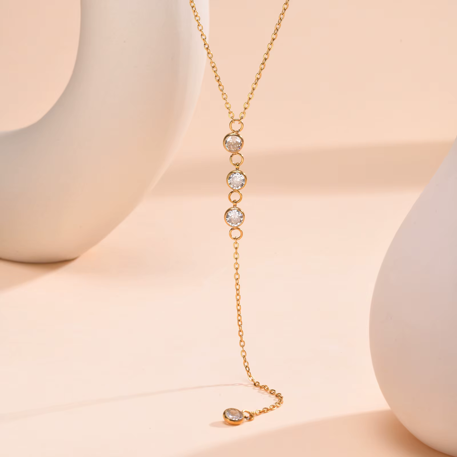 Collier Lariat en acier inoxydable plaqué or