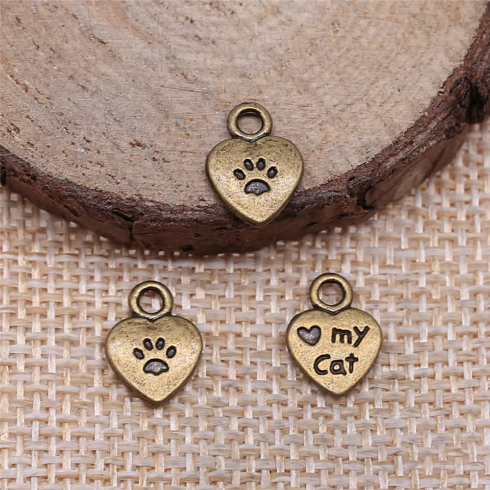 WYSIWYG 20 pcs/lot amour mon chat patte impression breloques pour la fabrication de bijoux 8x12mm Antique Bronze plaqué accessoires