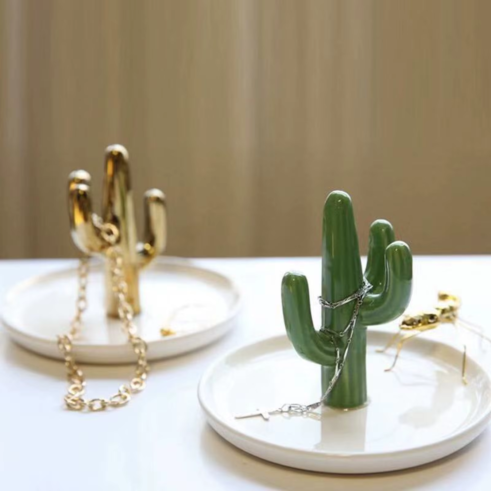 Plateau de support d'anneaux de Cactus en céramique