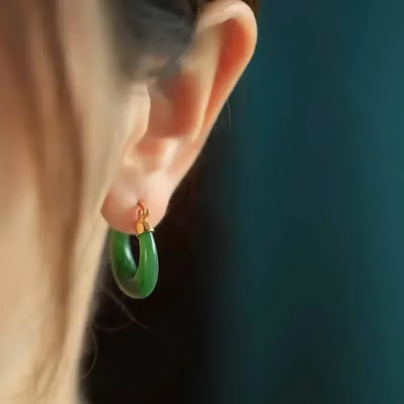 Boucles d'oreilles créoles en jaspe Hetian naturel pour femmes