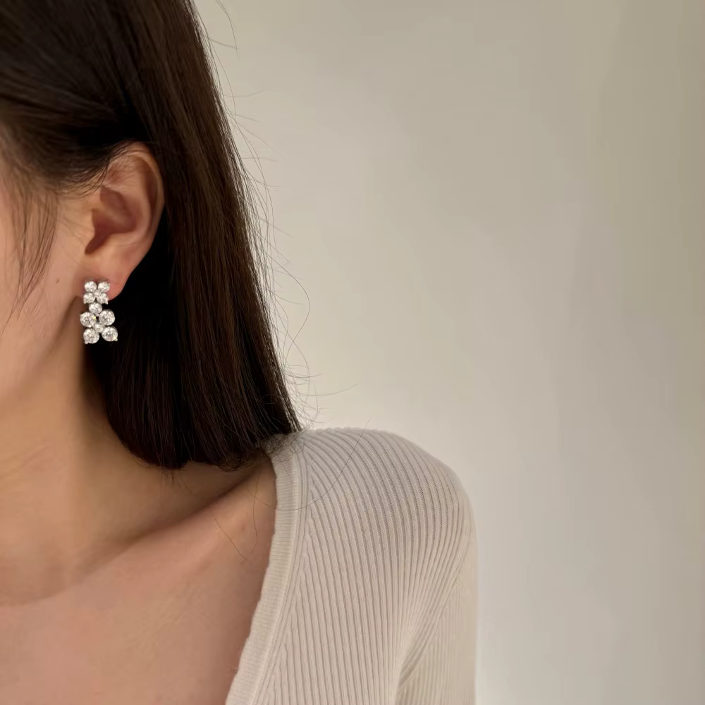 Vinregem Sparkling Lab créé saphir haute teneur en carbone diamant gemmes boucles d'oreilles en argent Sterling 925 bijoux fins en gros