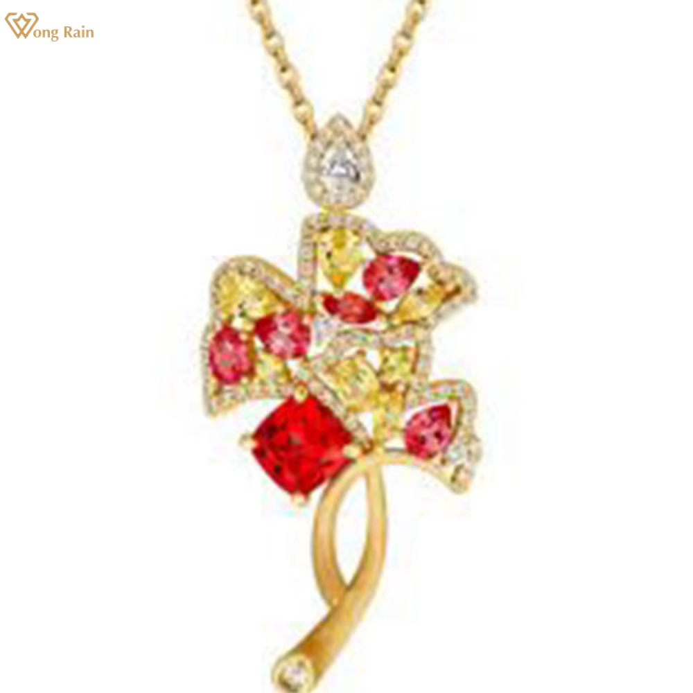Wong Rain Vintage 925 argent Sterling Padparadscha diamants à haute teneur en carbone pierres précieuses pendentif collier bijoux fins cadeaux d'anniversaire