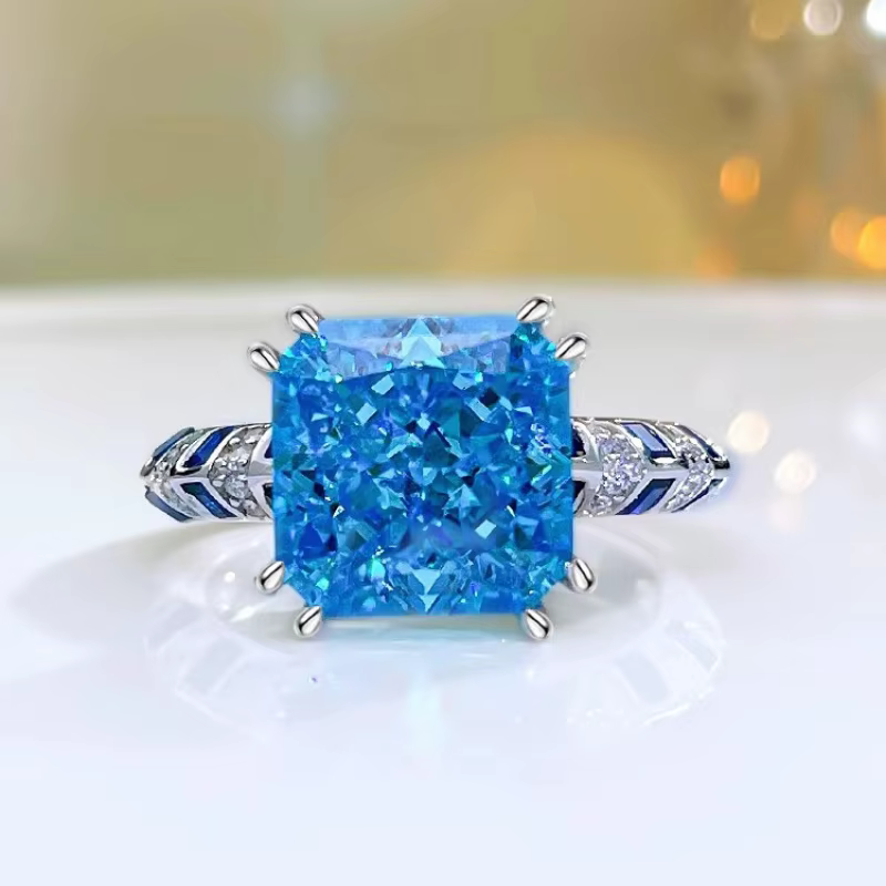 Bague en argent sterling 925 de style luxueux avec diamant coloré taillé en fleur de glace - Pour fiançailles