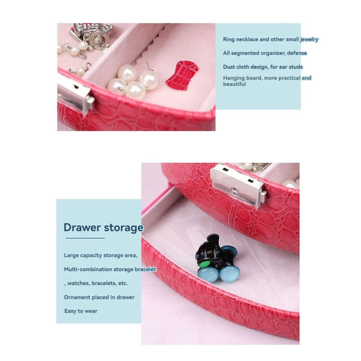 Boîte de Rangement de Bijoux en Cuir PU à 3 Couches