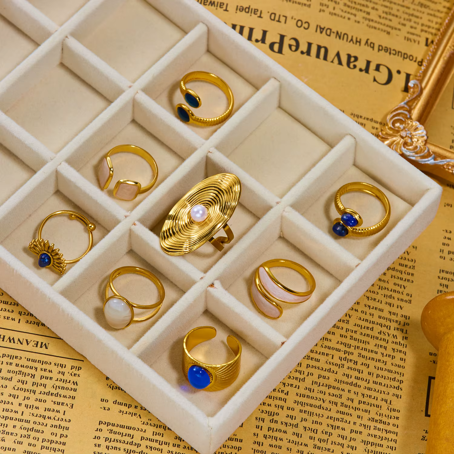 Bague ouverte vintage française en nacre pour femme