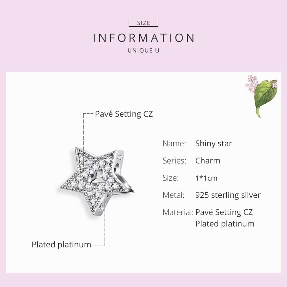 WOSTU éblouissant Zircon étoile breloques 925 en argent Sterling brillant