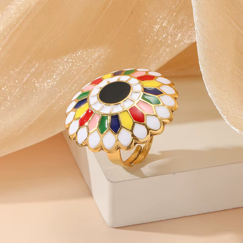 Bague de fleurs colorées vintage bohème pour femme