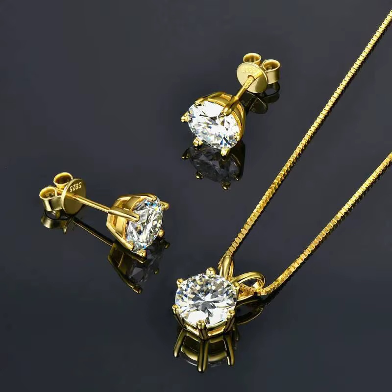 Ensemble de boucles d'oreilles et collier en argent 925 plaqué or avec moissanite pour femmes et hommes