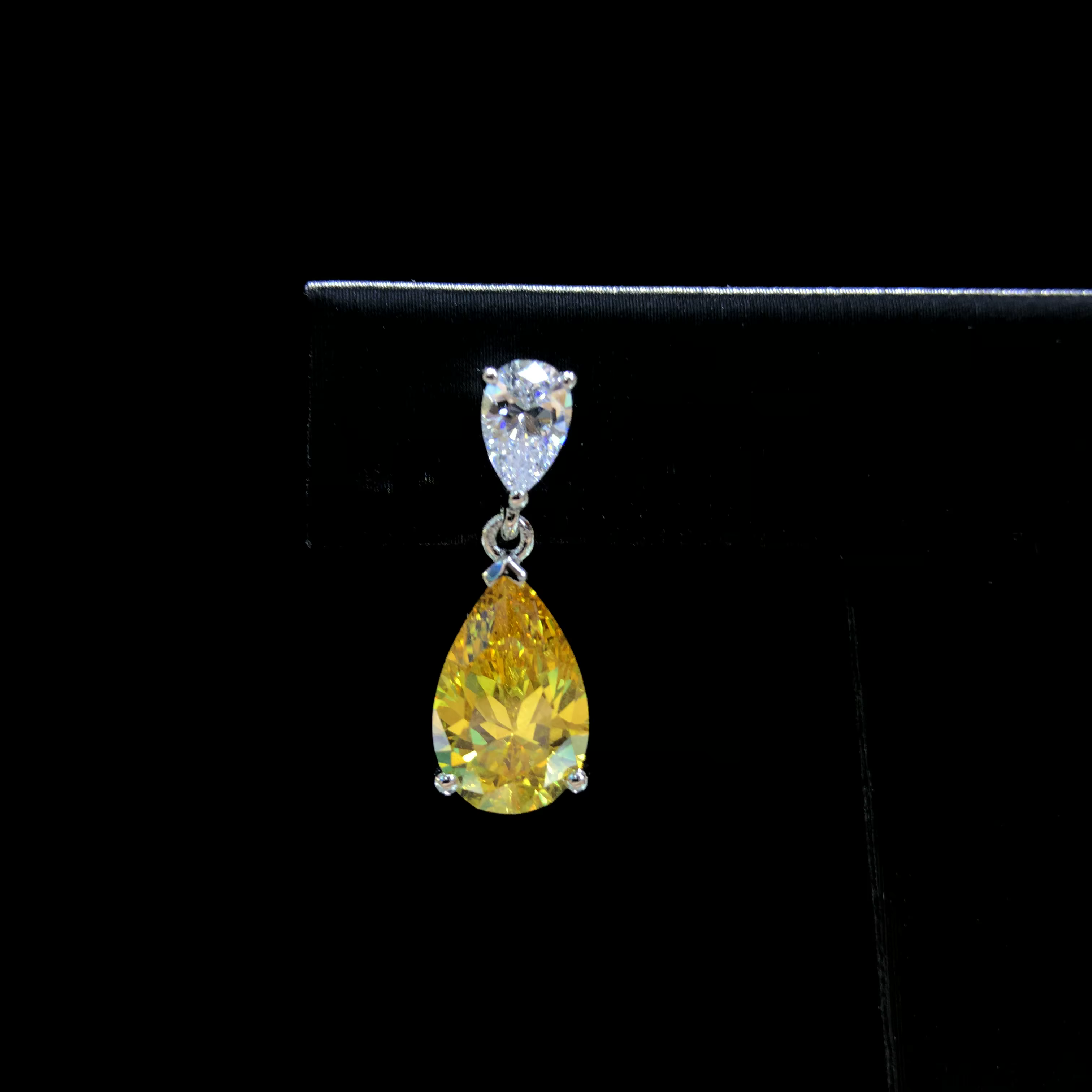 (6Ct Total) 3Ct chaque poire coupe jaune laboratoire cultivé diamant boucles d'oreilles AU585 or blanc goutte d'eau boucle d'oreille 14K bijoux E053