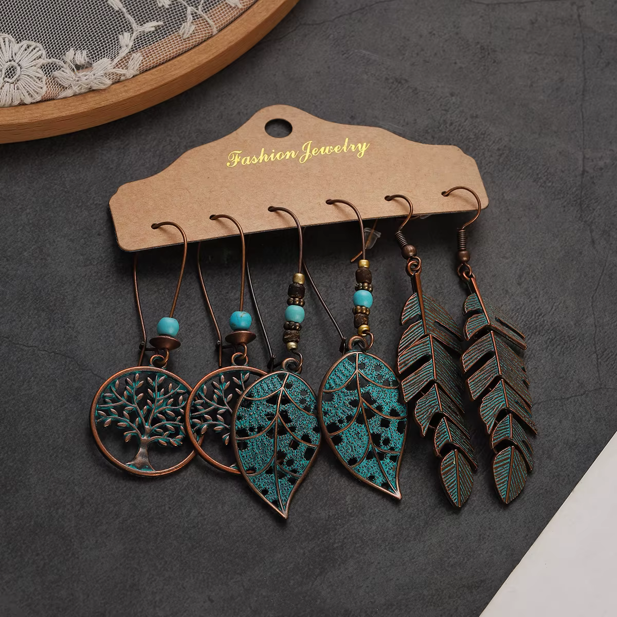 Vintage 2024 boucles d'oreilles ensembles Pendientes ethnique Bronze géométrique Triangle rond pendentif