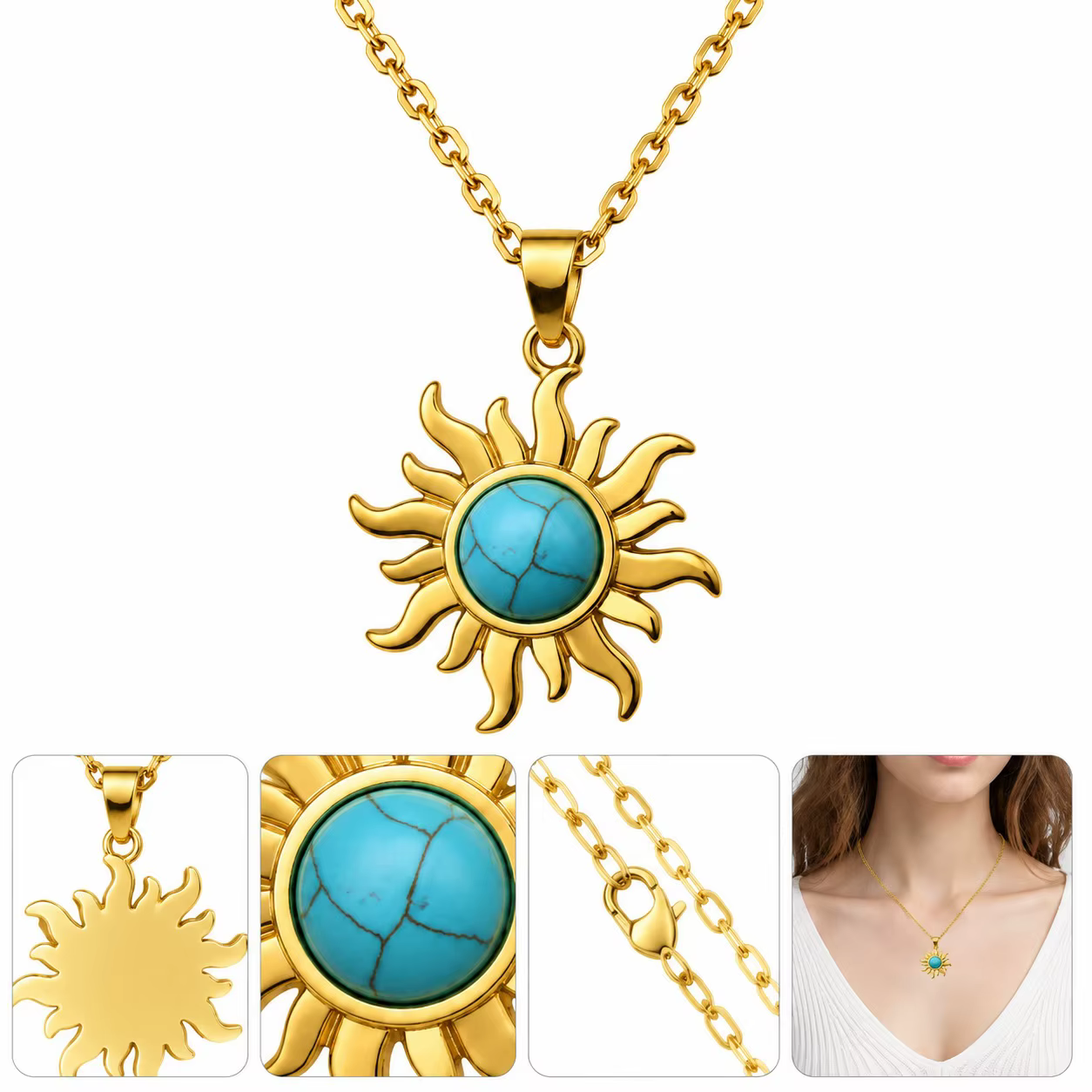 Collier de luxe en acier inoxydable motif tournesol