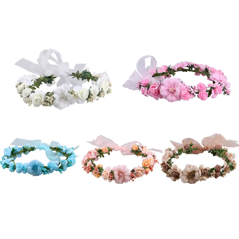 Bandeau de mariage fleurs florales femmes guirlande bandes de cheveux à la main dame filles
