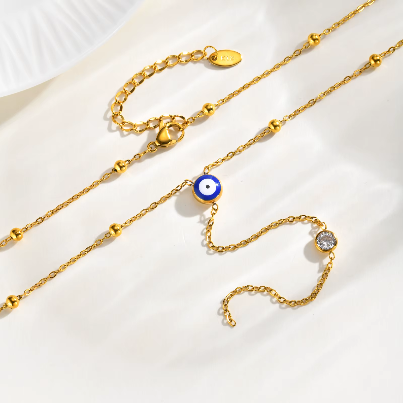 Collier Y Œil Turc en Acier Inoxydable Plaqué Or