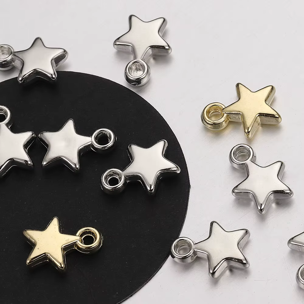 100 pièces CCB perles acryliques breloques pendentifs 9mm étoile couleur or argent