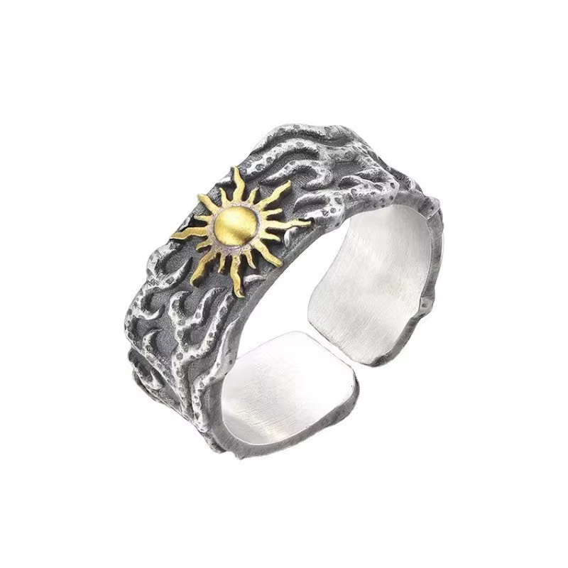 Bague Rétro Soleil Doré pour Homme