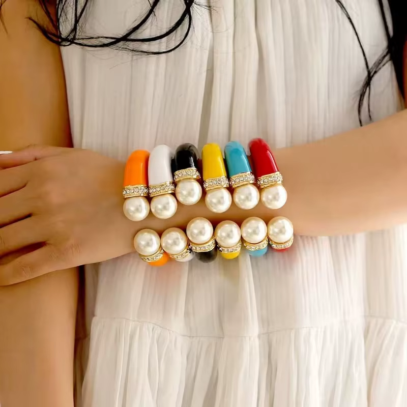 Bracelet manchette personnalisé à double perles pour femme