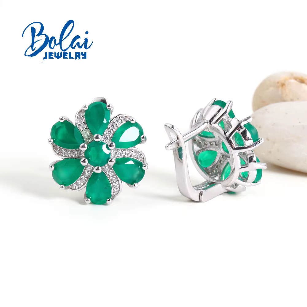 Boucles d'oreilles en Agate verte naturelle