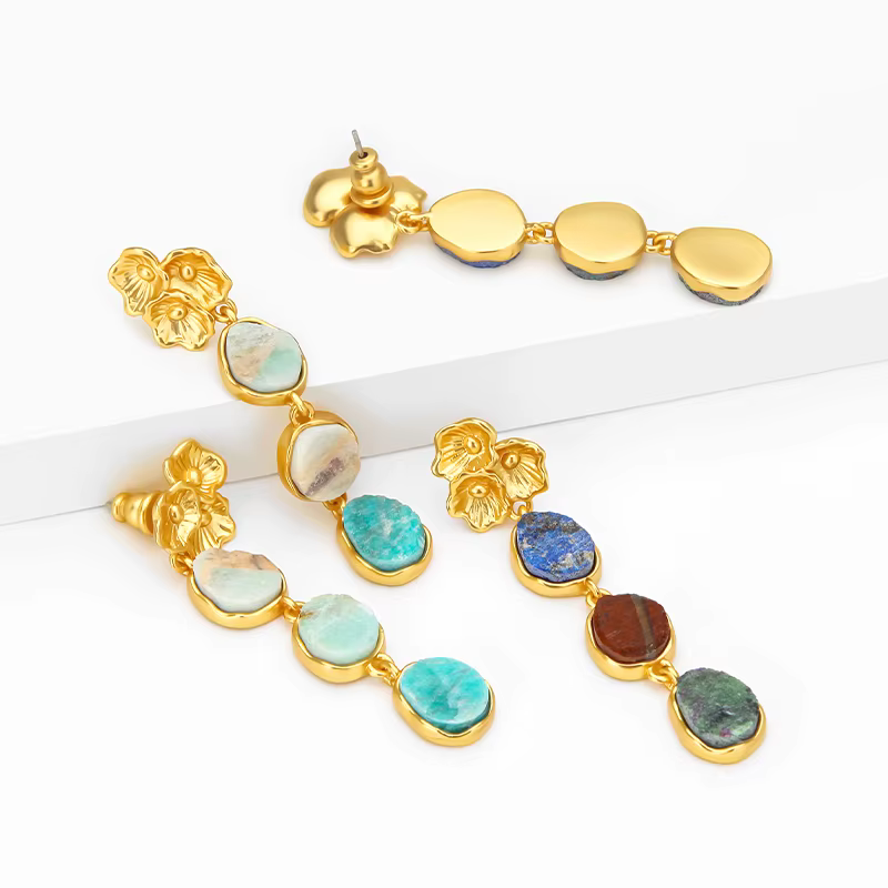 Boucles d'Oreilles Pendantes en Pierre Semi-Pride Verte pour Femme