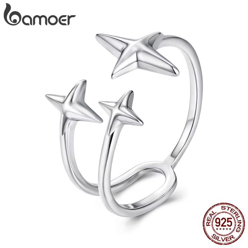 Bamoer Starlight Double couche anneau ouvert réglable trois étoiles