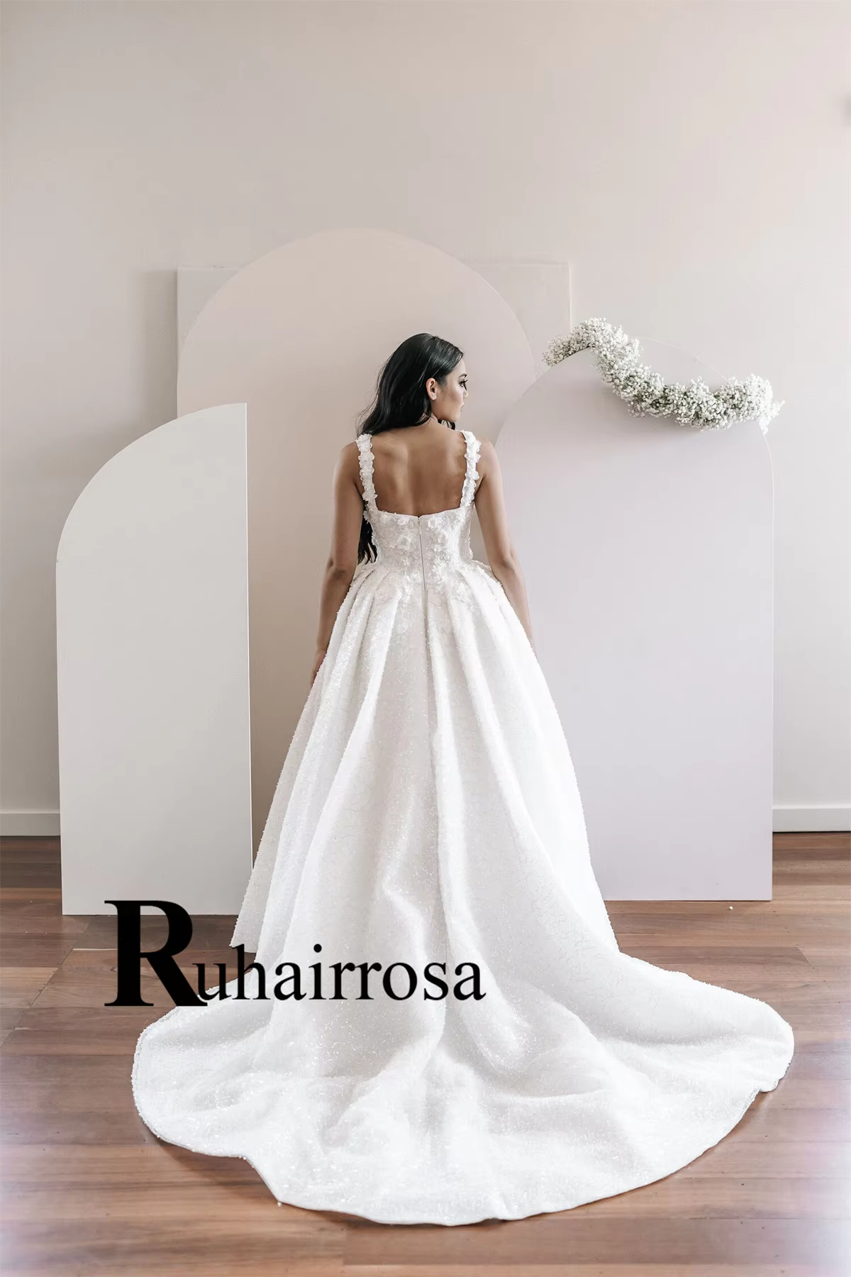 Ruhair robes De mariée De conte De fées pour Mariages a-ligne fermeture éclair Appliques bretelles Spaghetti Tulle robe De Casamento personnalisé