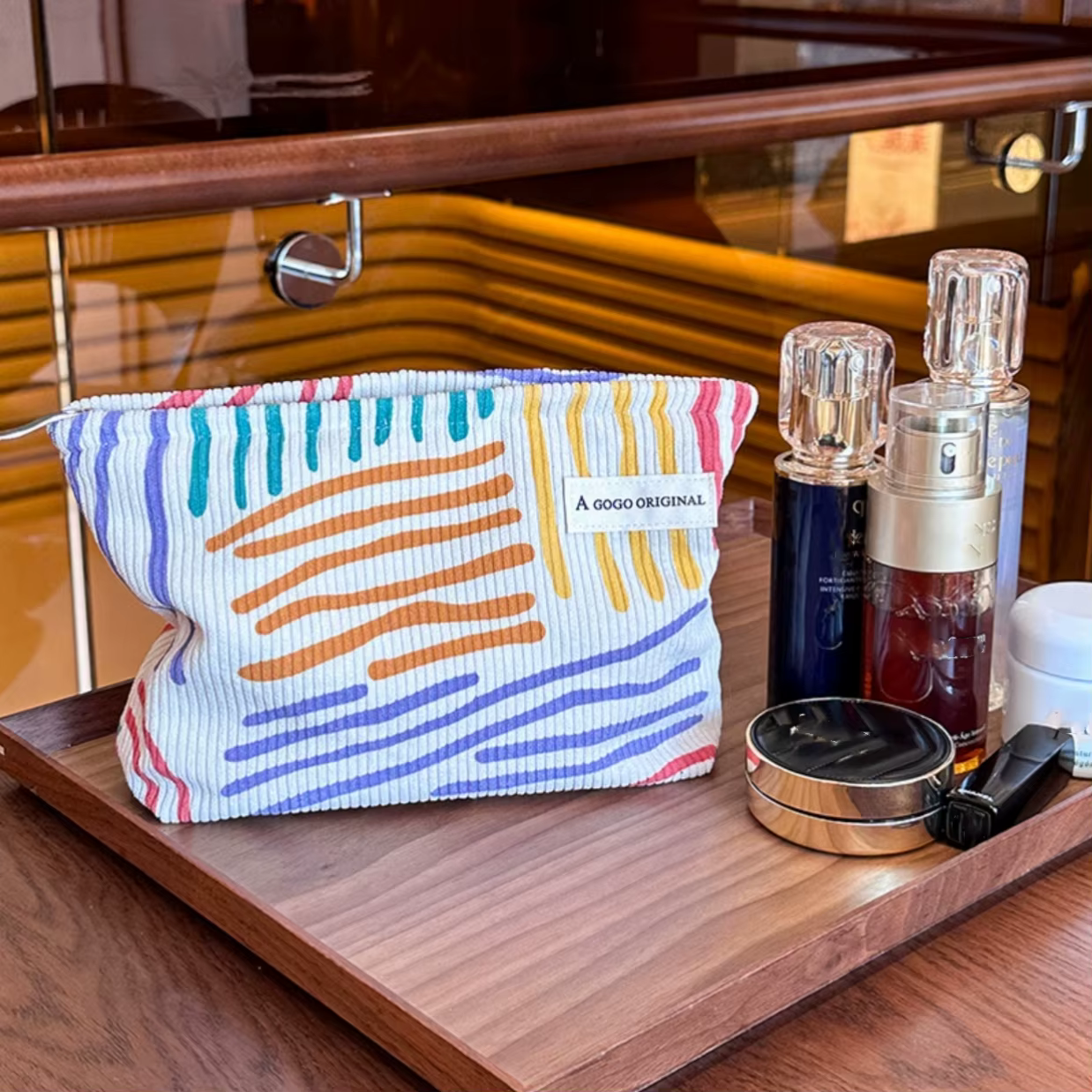 Sac à cosmétiques en velours côtelé pour femmes