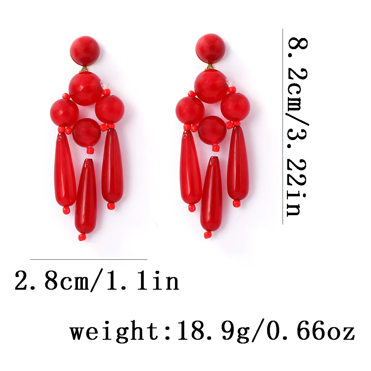 Boucles d'oreilles pendantes vintage en résine rouge perlée pour femmes