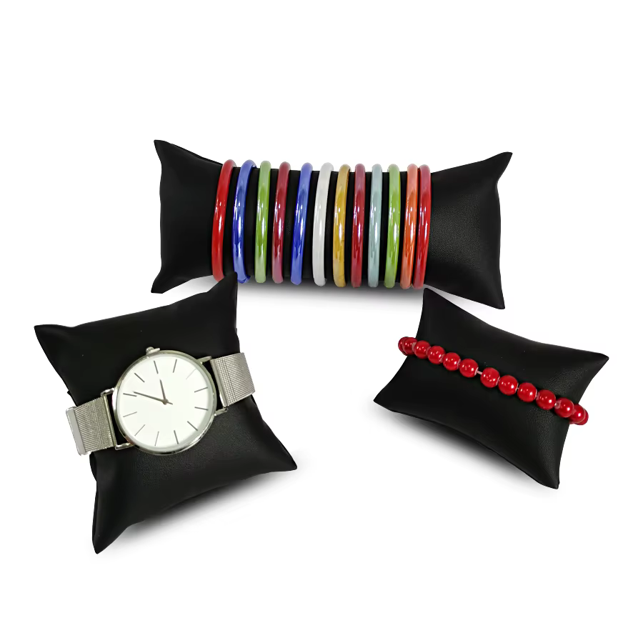 Oreiller de montre en cuir PU noir