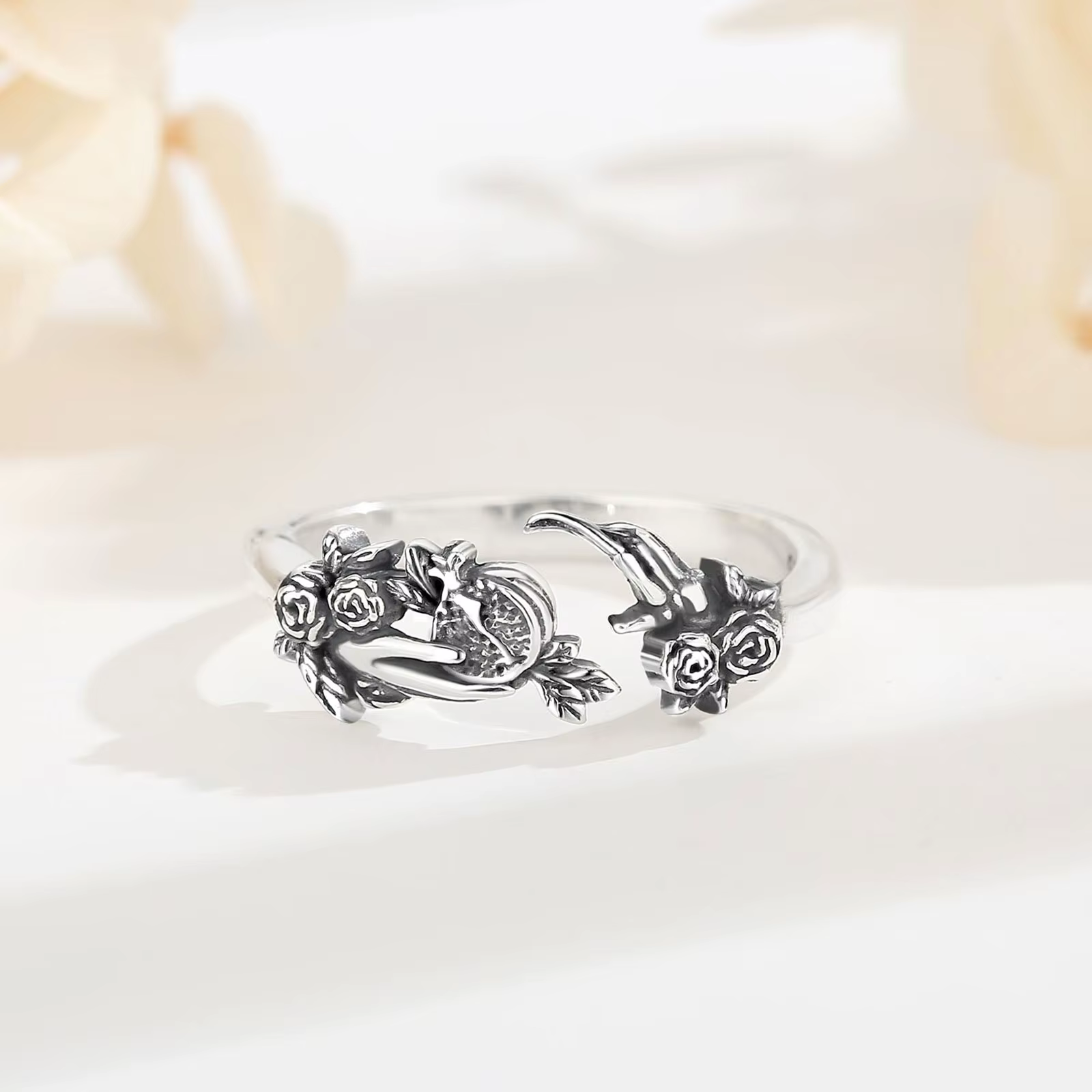 Bague ajustable Eudora en argent sterling 925, déesse sombre Persephone, bague crâne grenade, mythologie grecque, bijoux Wicca pour femmes