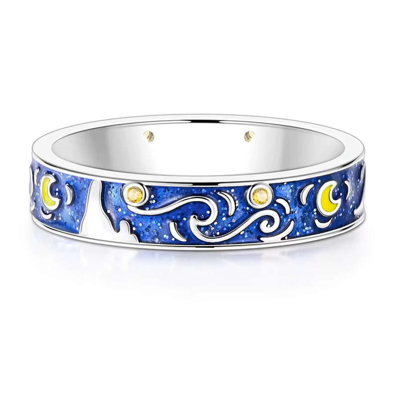 Bague ciel étoilé lumineux scintillant en argent Sterling 925 pour femmes et filles
