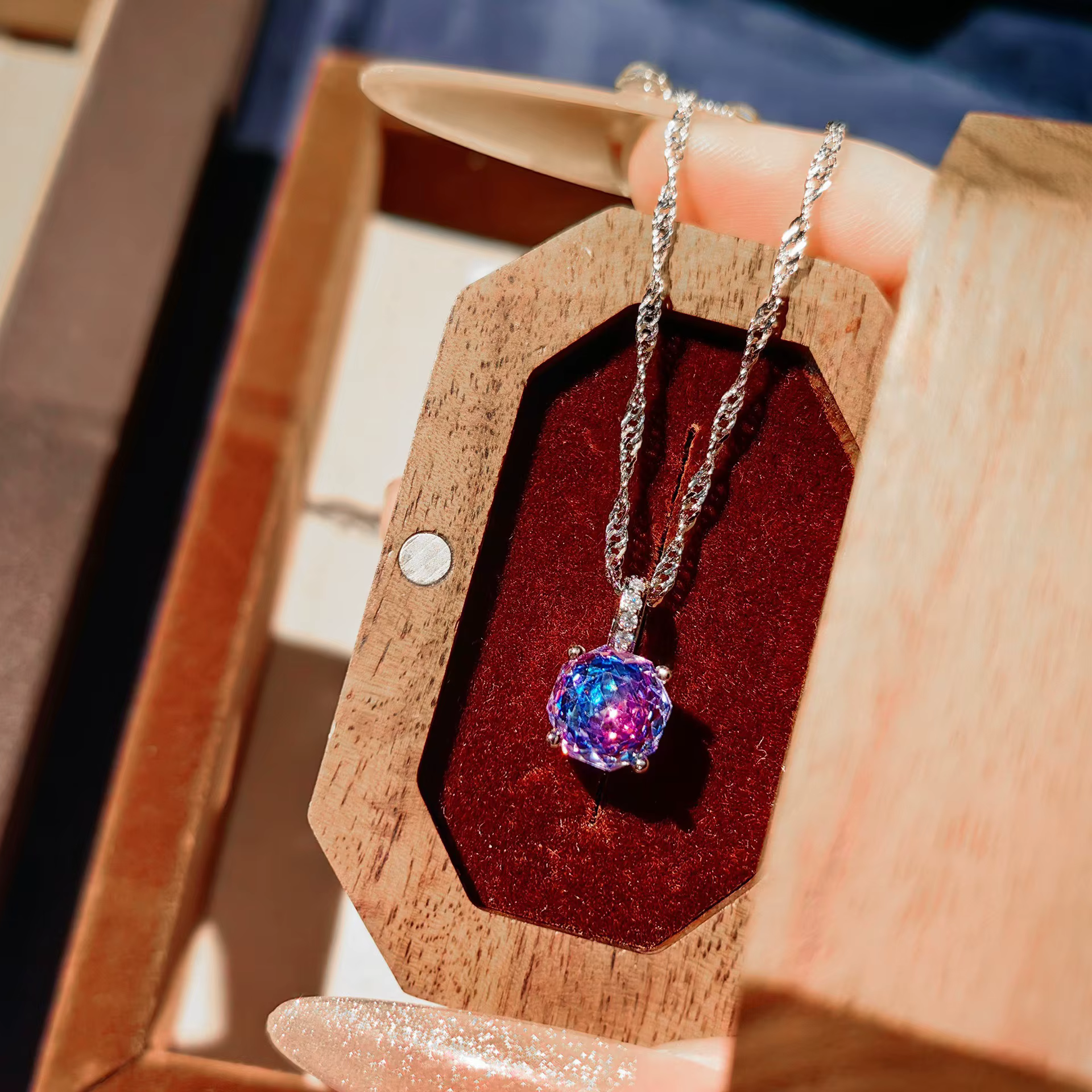 Collier pendentif rose en argent sterling 925