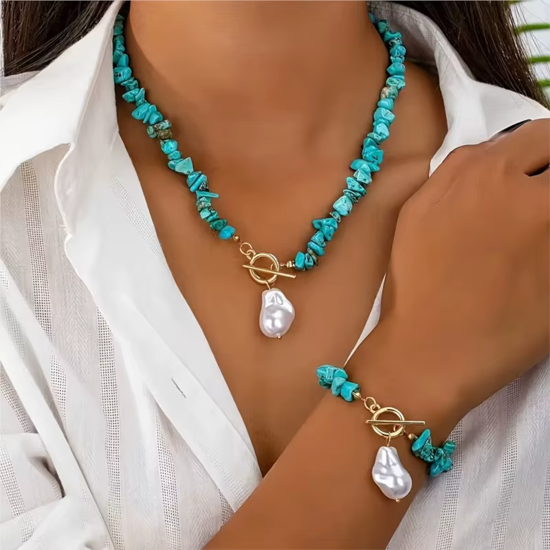 Ensemble de bijoux vintage élégant avec incrustations turquoise pour femmes