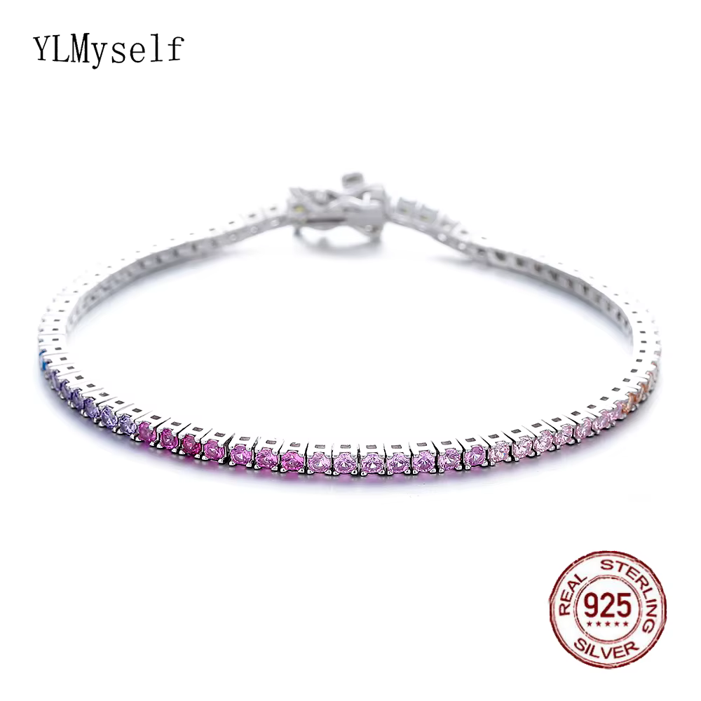 Nouveau 2 mm arc-en-ciel solide 925 bijoux en argent coloré cubique Zircon