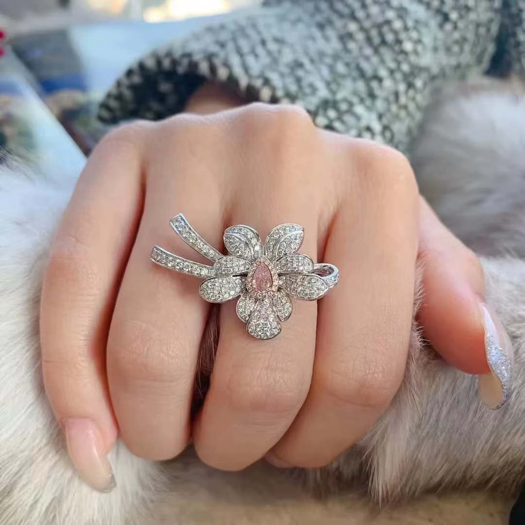 Bagues romantiques à fleurs avec nœud papillon pour femmes