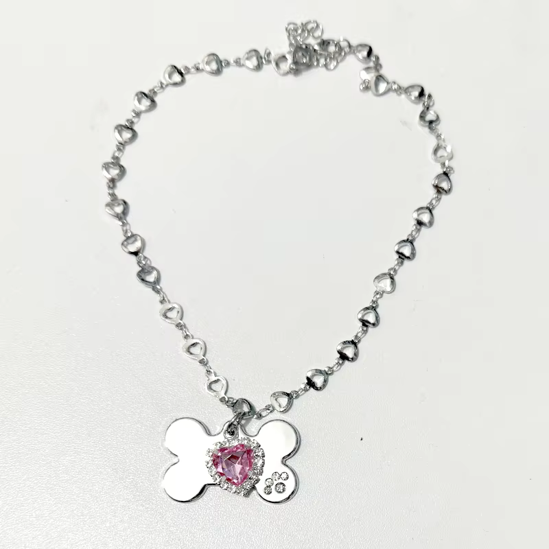 Y2K – collier avec pendentif en forme de cœur rose pour femmes