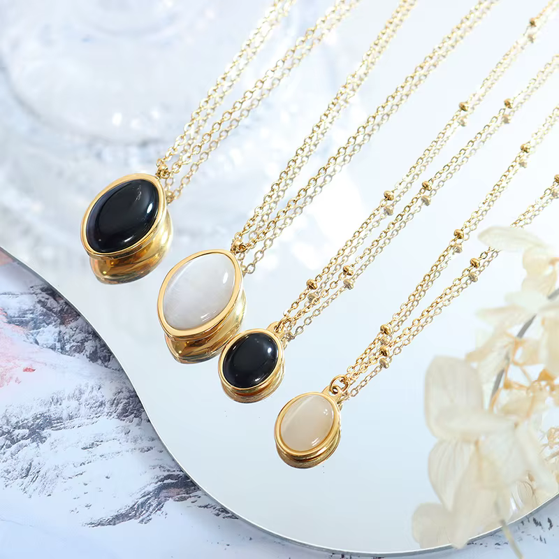 Collier opale Simple Vintage en acier inoxydable 316L