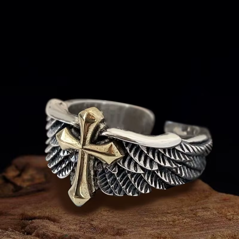Bague Graffiti rétro en plumes croisées pour hommes