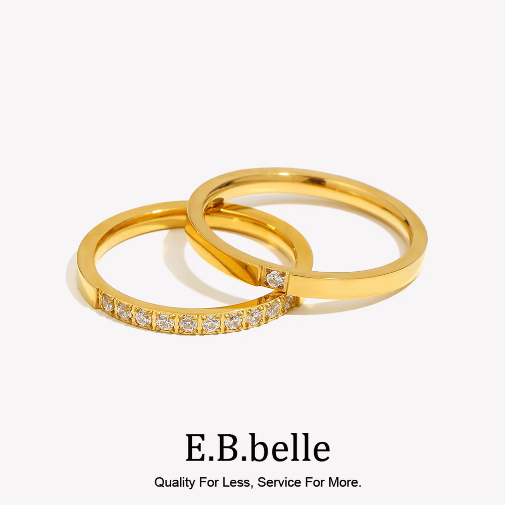 E.B.belle AAA CZ rempli mince bagues en or pour femme unisexe bague en cristal résistant à l'eau
