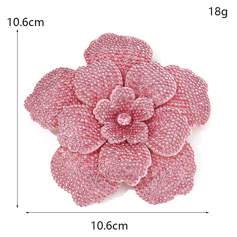 Broche tridimensionnelle en strass camélia Rose pour femmes
