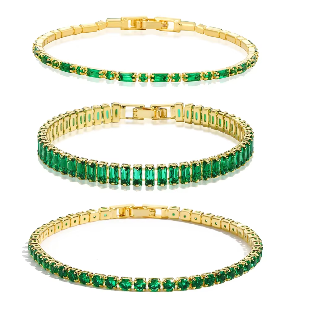 Bracelets de Tennis de luxe en zircone cubique émeraude pour femmes