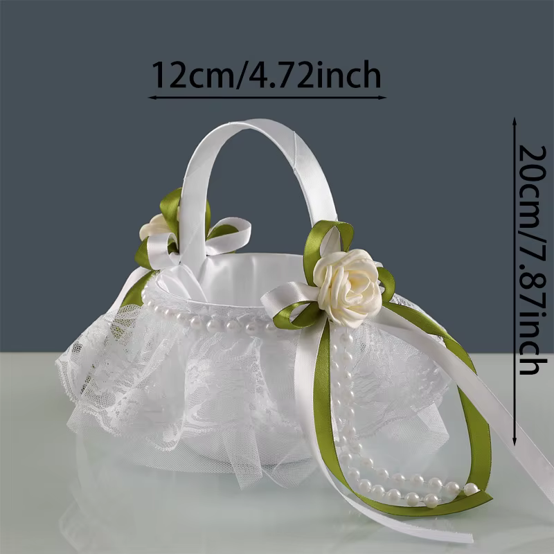 1 panier à fleurs de mariage en satin - Design vert simple