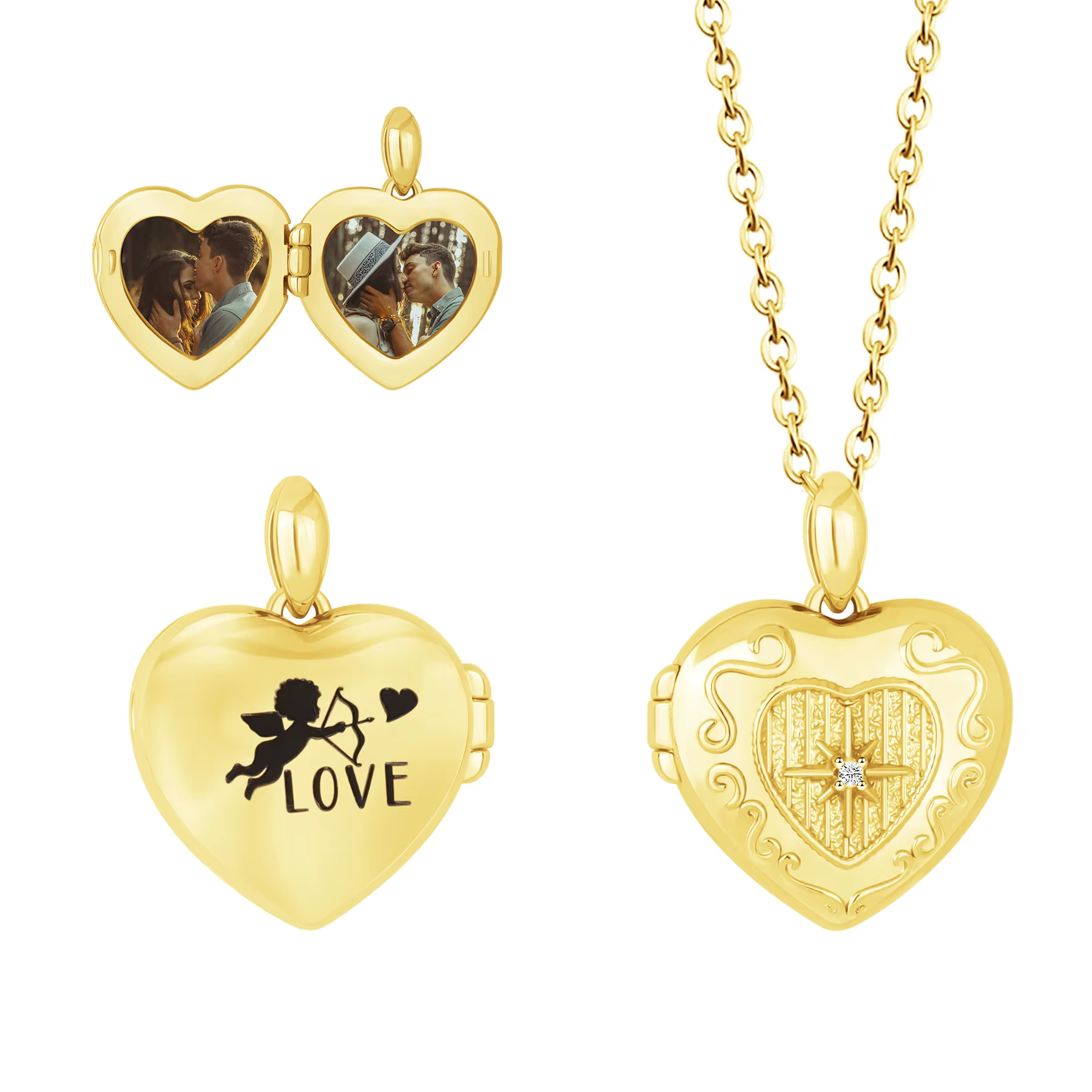 Collier médaillon en forme de cœur avec Photo personnalisée