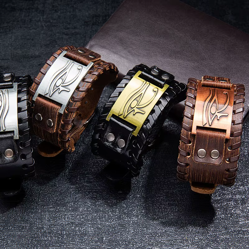 Bracelets ronds viking en cuir véritable