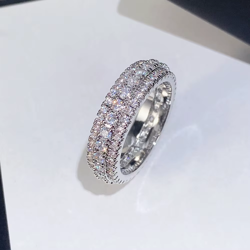 Bague ronde en argent Sterling 925 incrustée de cristal de Zirconium