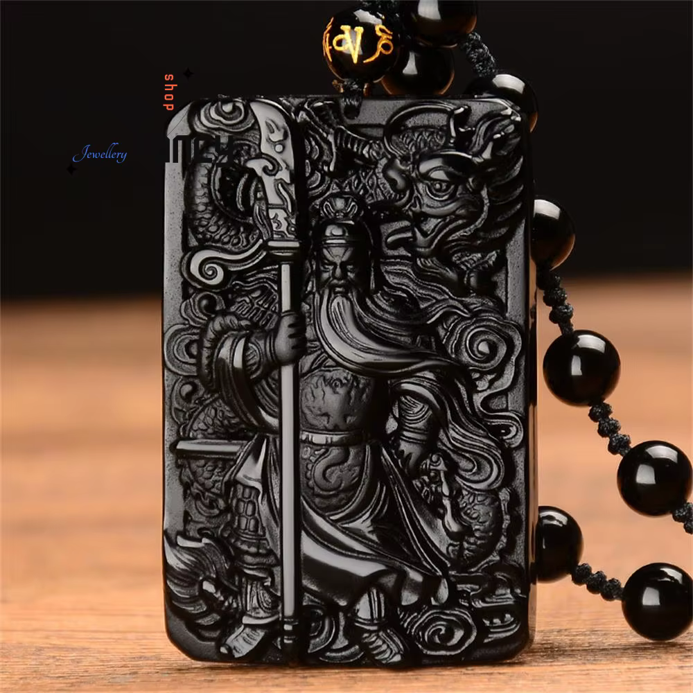 Obsidienne naturelle "domineering" dieu martial de la richesse Guan Gong pendentif mascottes exquises bijoux de mode populaires cadeaux de vacances