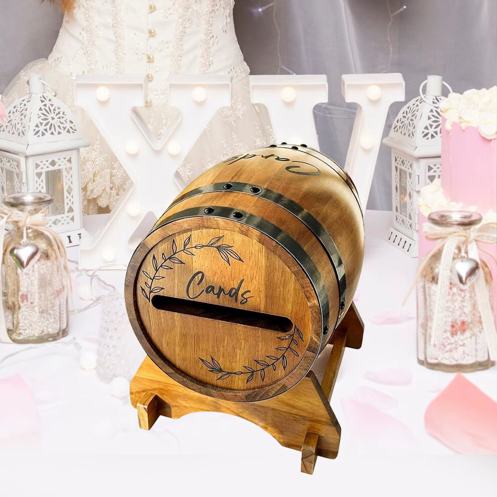 Boîte à cartes de mariage en bois pour fête